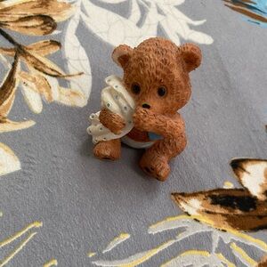 Ceramic Sitting Teddy Bear 2 1/2” Baby Boy Nursery Decor Figurine